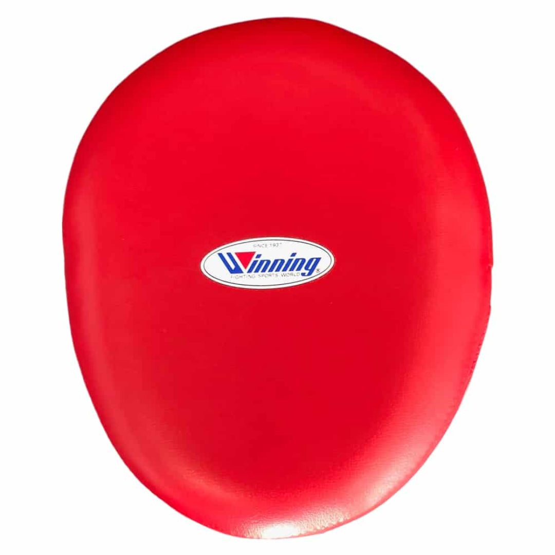 Red disc with a logo on a white background